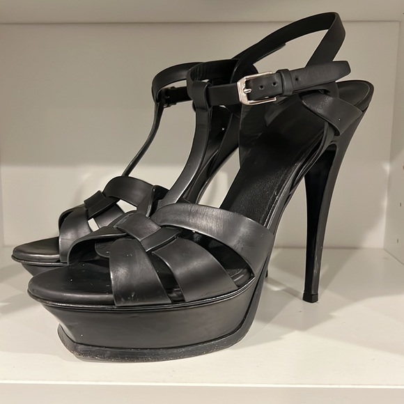 Saint Laurent Tribute 150mm sandals in black smooth leather - Picture 3 of 4